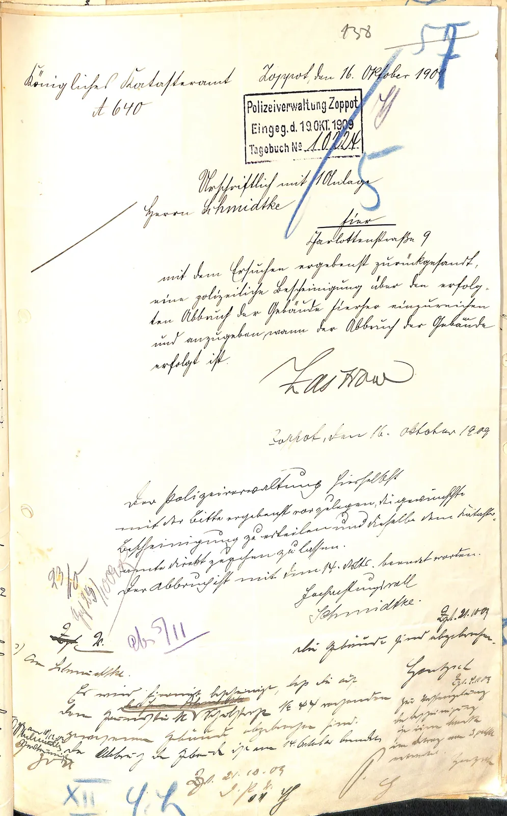 Skan: Potwierdzenie zakończenia rozbiórki starej zabudowy (14 X 1909)