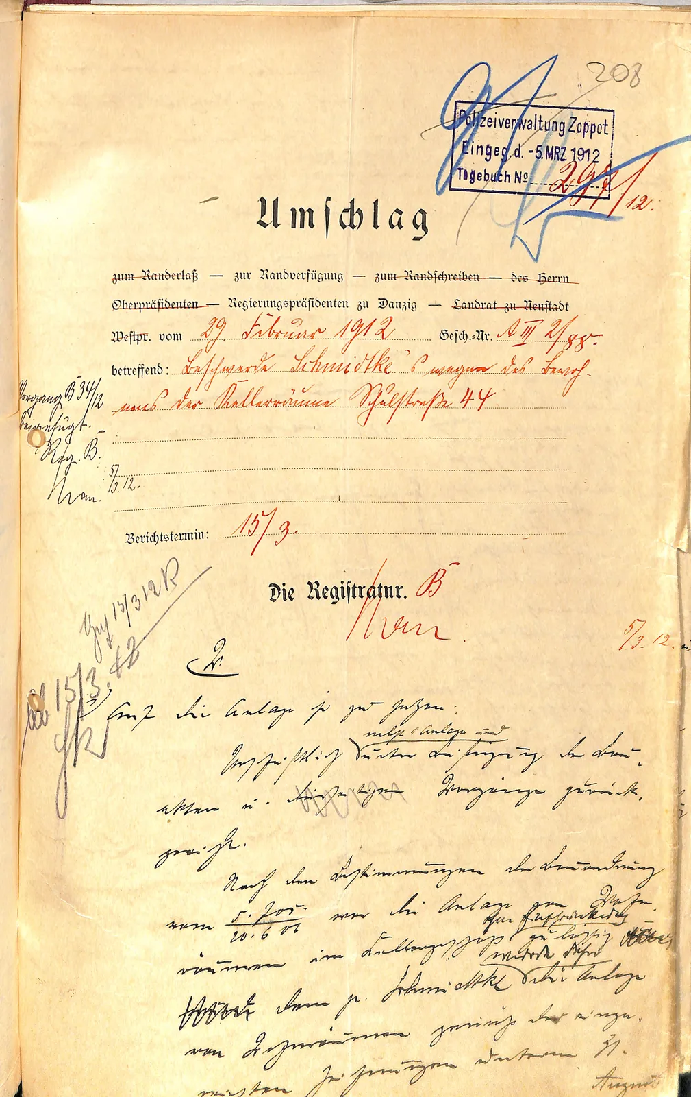 Skan: Okładka sprawy - skarga Schmidtkego na nakaz z 30 I 1912