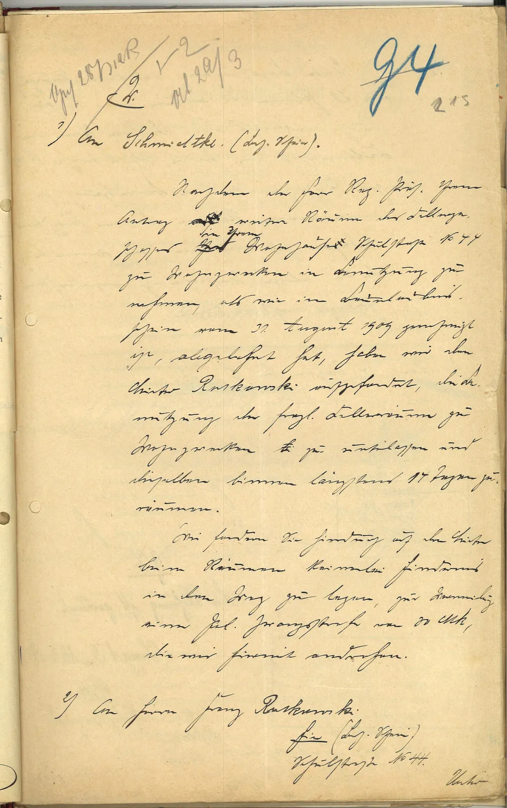 Skan: Brulion zarządzenia z odwołaniem do Bauerlaubnisscheinu 1909
