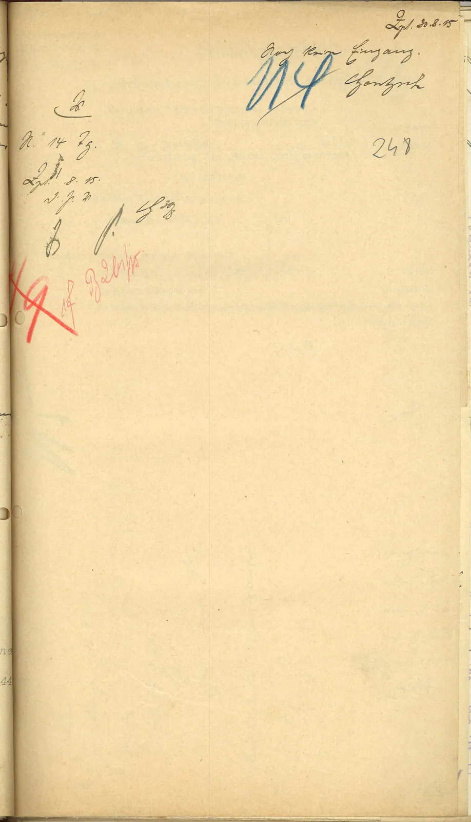 Skan: Notatka kancelaryjna: brak odpowiedzi rejencji (30 VIII 1915)
