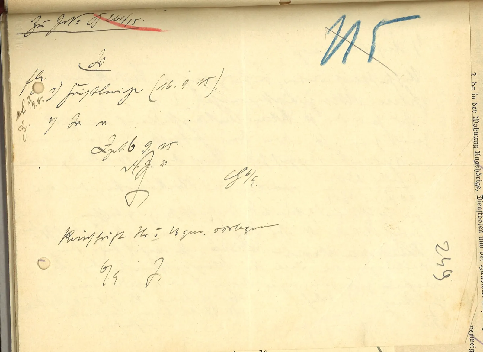 Skan: Notatka kancelaryjna o kolejnym przedłożeniu akt (16 IX 1915)