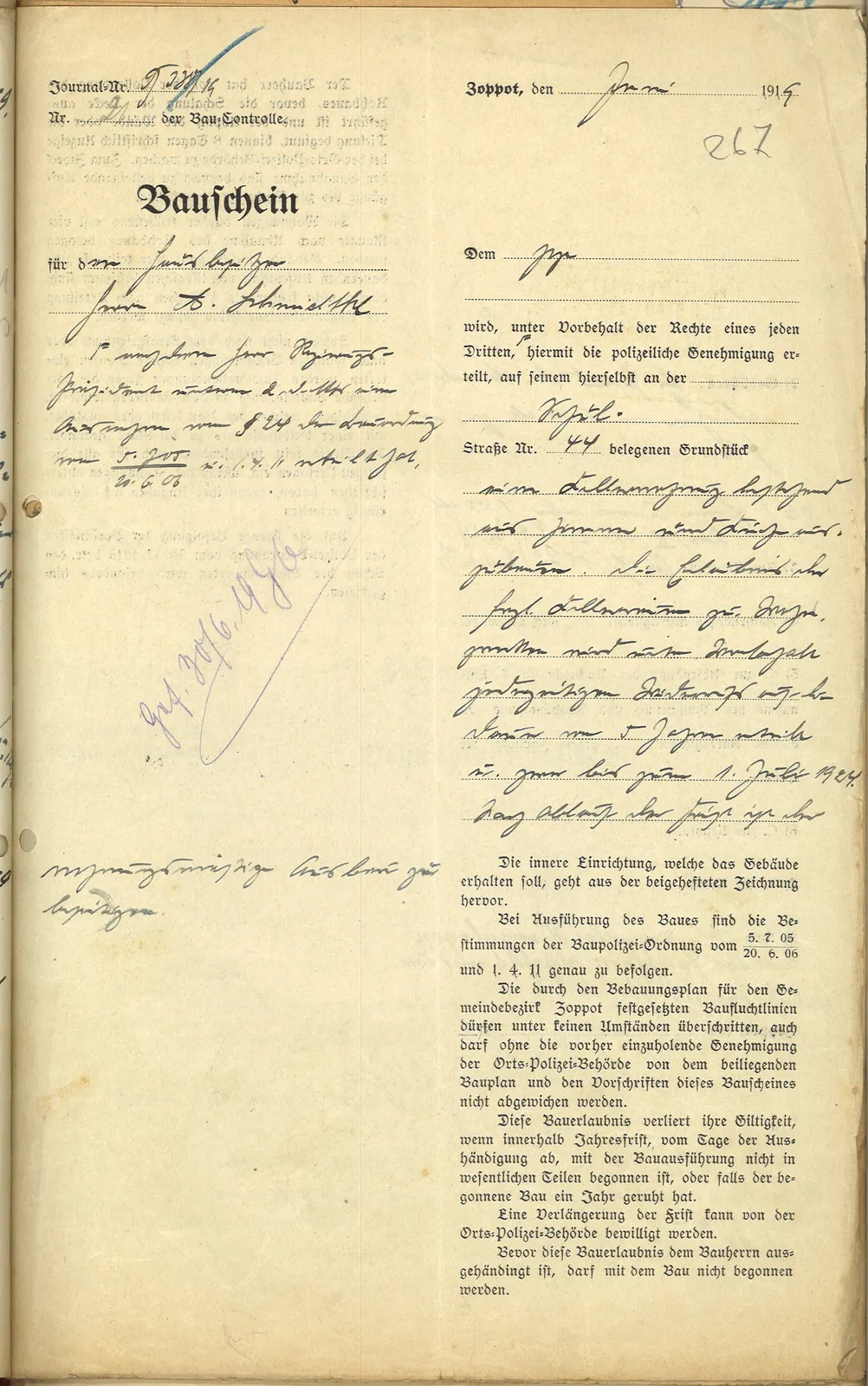 Skan: Bauschein na mieszkanie w piwnicy ważny do 1924