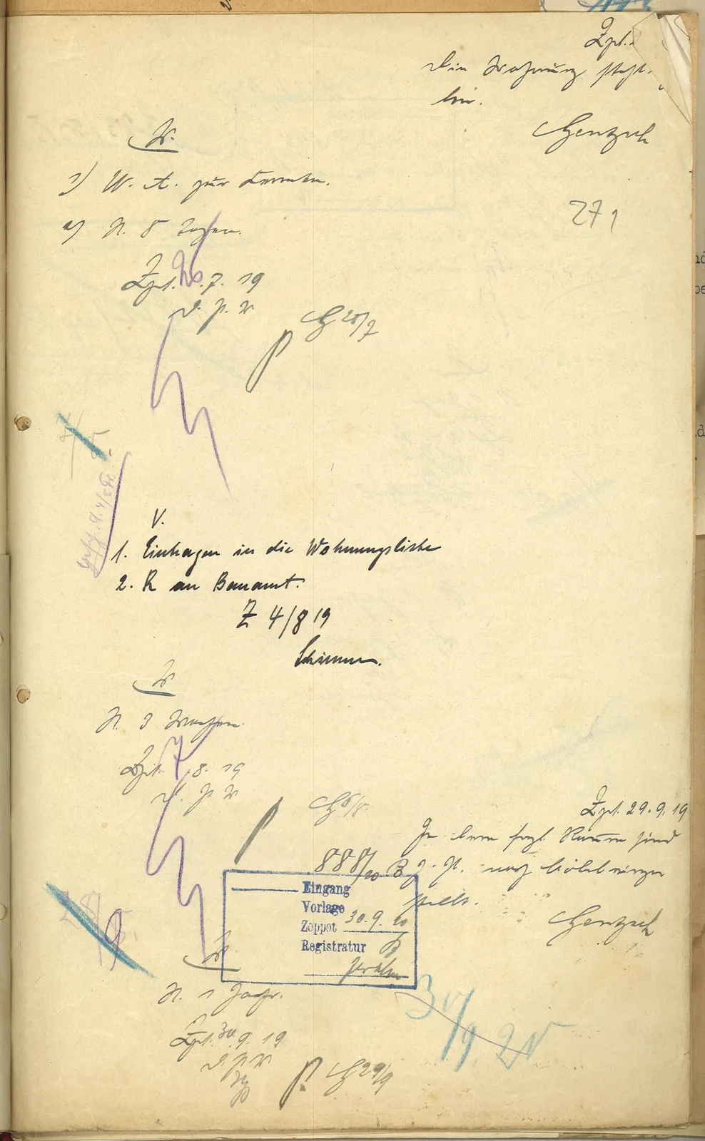 Skan: Wieloletnia dekretacja ws wpisu mieszkania do wykazu (1919-1932) — ujęcie 1 z 4