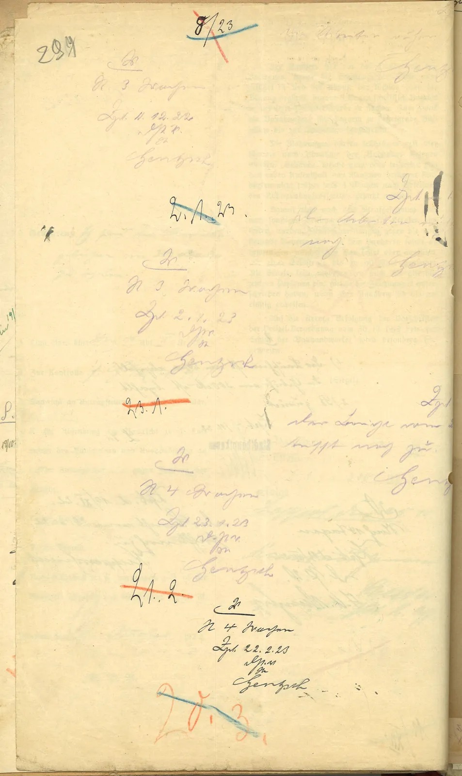 Skan: Arkusz dekretacyjny nadzoru budowlanego (grudzień 1922 – kwiecień 1923) — ujęcie 1 z 2