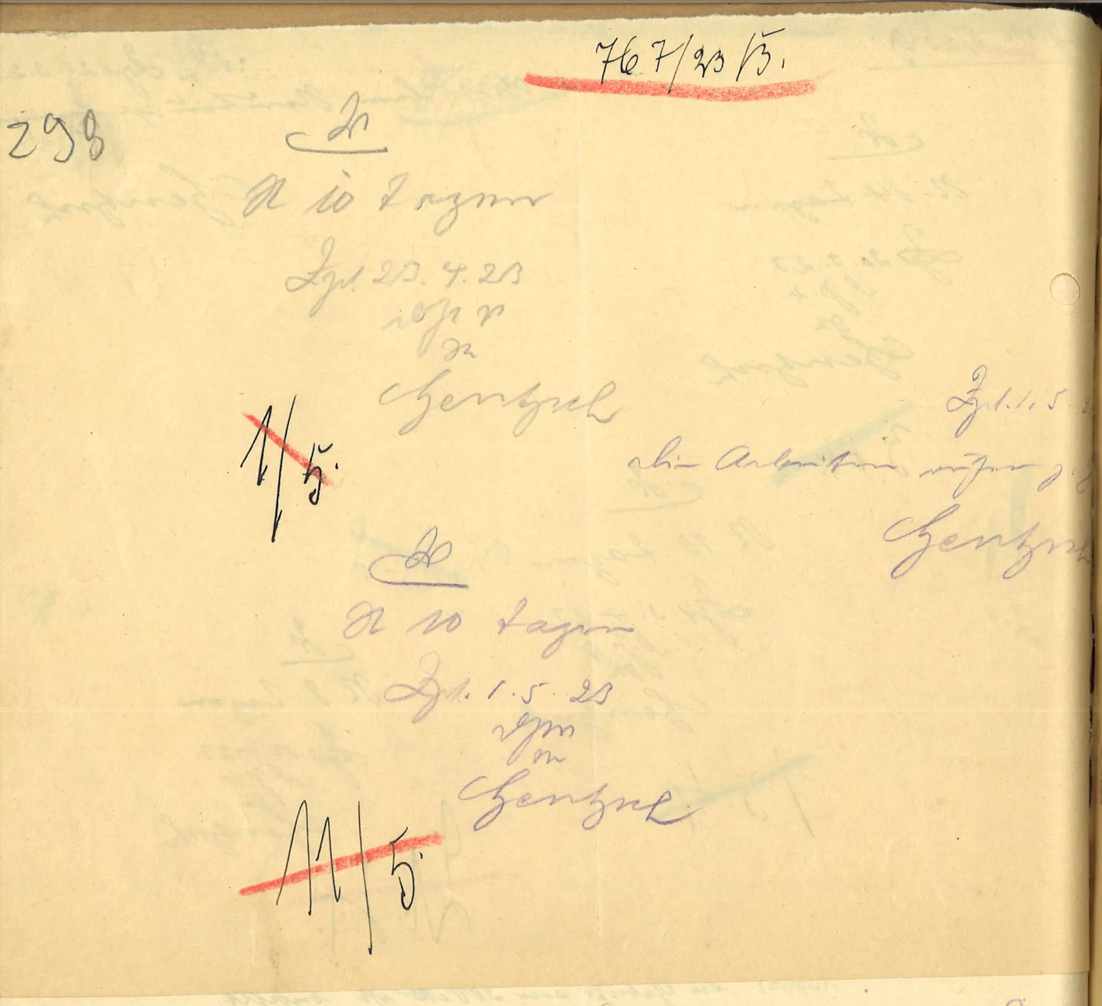 Skan: Arkusz dekretacyjny nadzoru budowlanego (kwiecień–maj 1923)