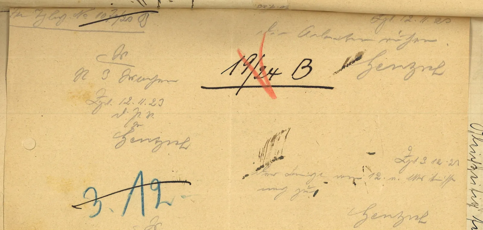 Skan: Pierwsze stwierdzenie zastoju budowy oficyny (listopad 1923)