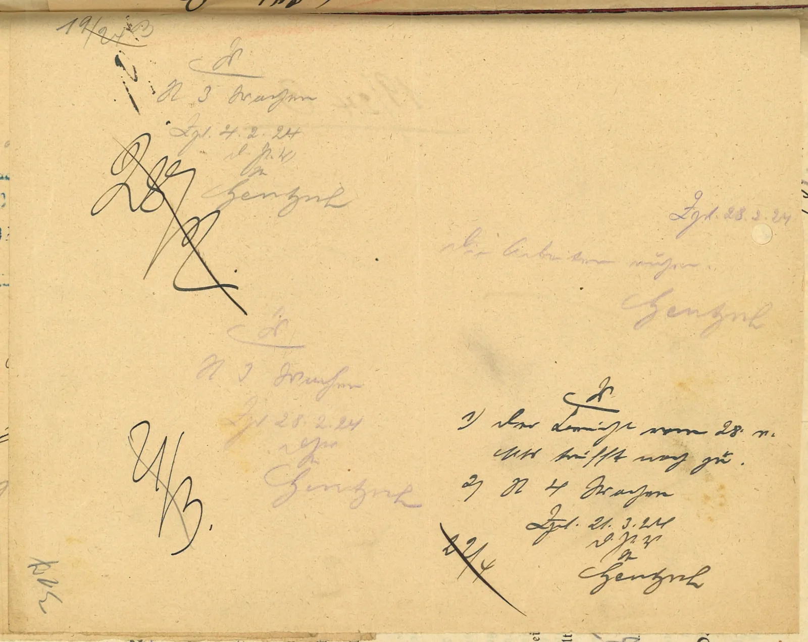 Skan: Notatka nadzoru: zastój budowy oficyny (luty–marzec 1924)