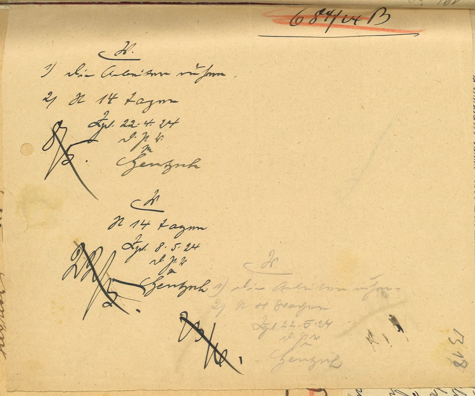 Skan: Notatka nadzoru: zastój budowy oficyny (kwiecień–maj 1924)