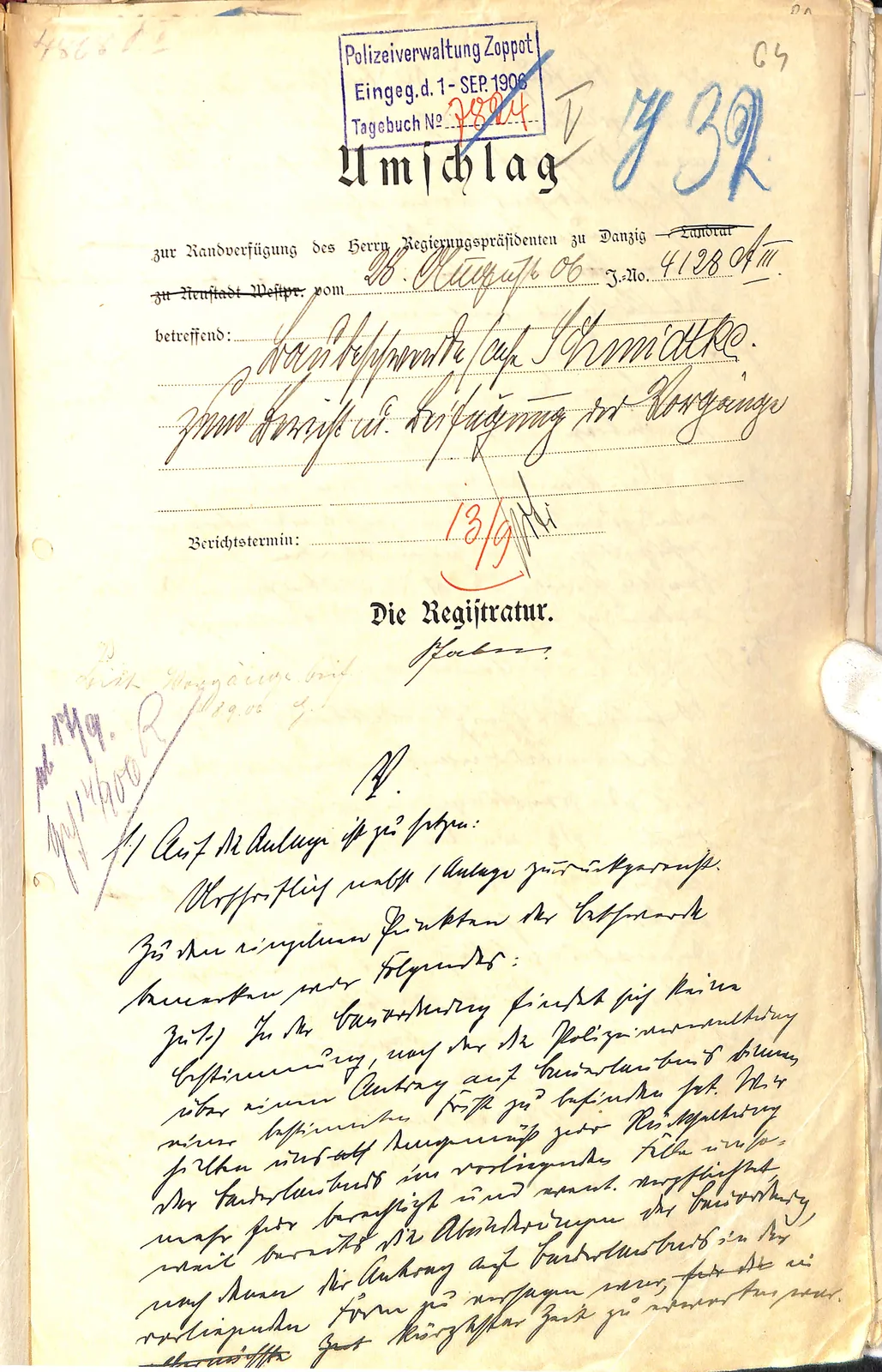 Skan: Okładka i brulion sprawozdania dla Prezydenta Rejencji (1/3)