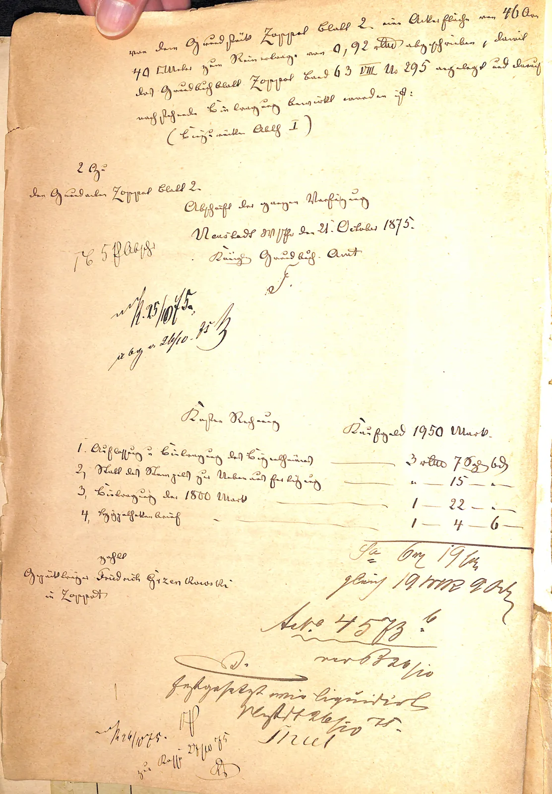 Skan: Założenie karty gruntowej (Grundbuch) Blatt 295 i wpis własności Grzenkowskich — ujęcie 2 z 2