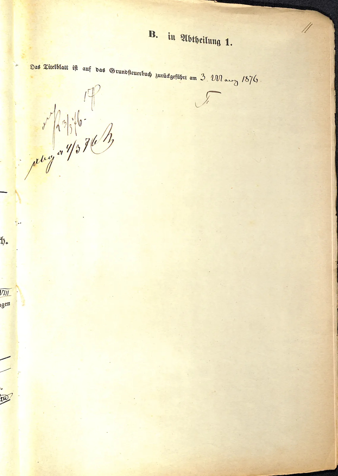 Skan: Dokończenie zawiadomienia o wpisie z marca 1876 (karta niemal pusta)