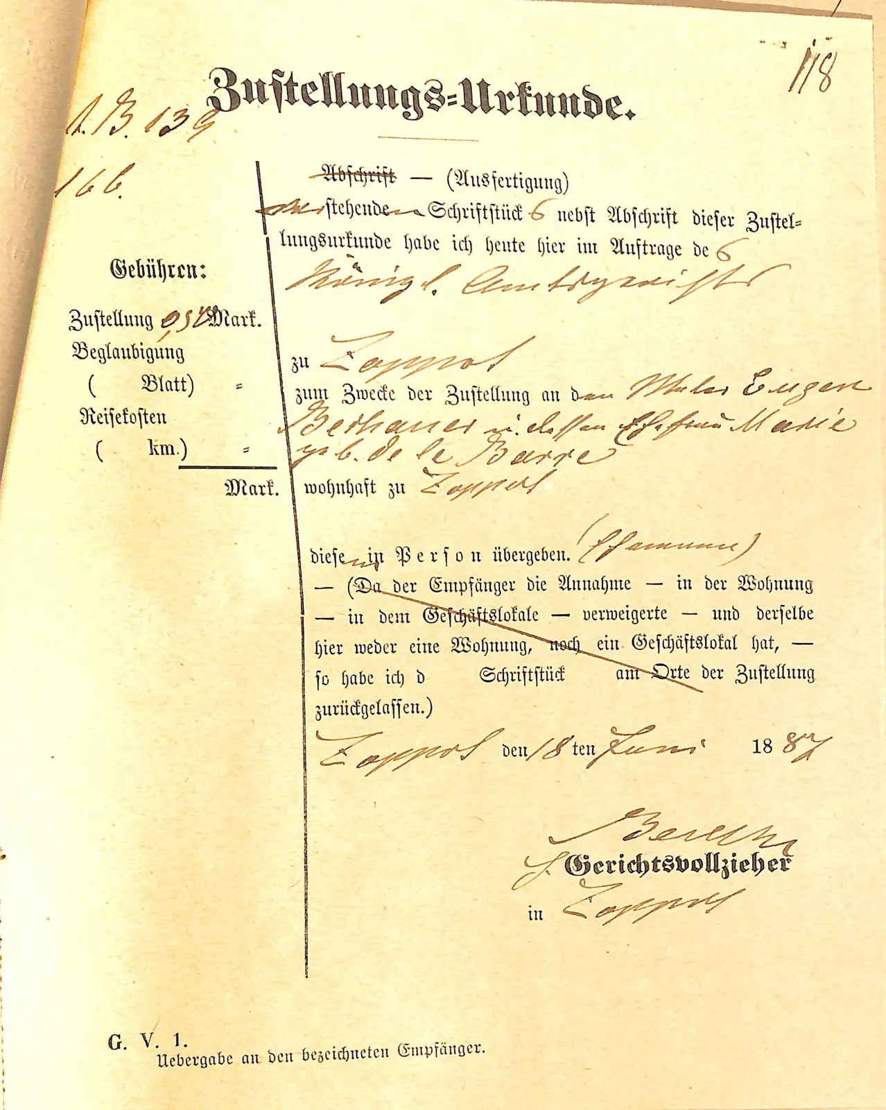 Skan: Zwrotka potwierdzająca miejsce zamieszkania małżonków Beckauer w Sopocie