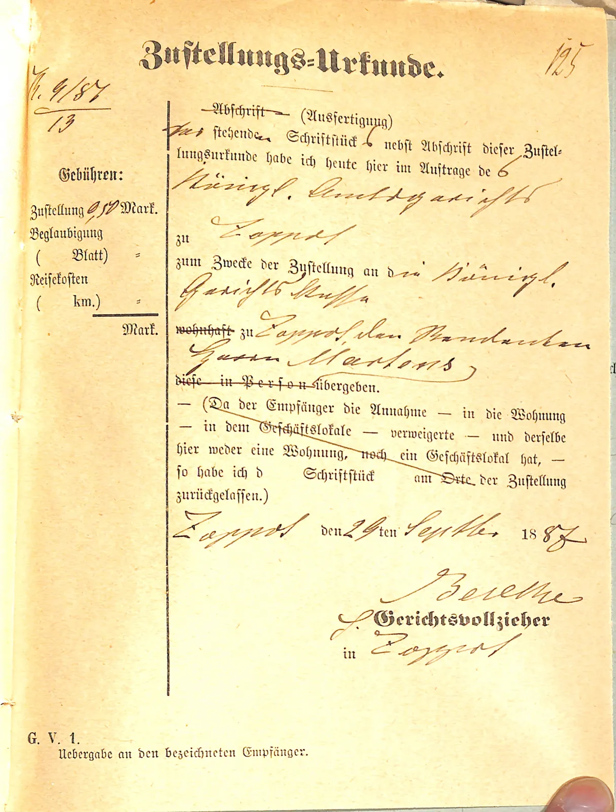 Skan: Zwrotka doręczenia, bliźniacza do karty 123