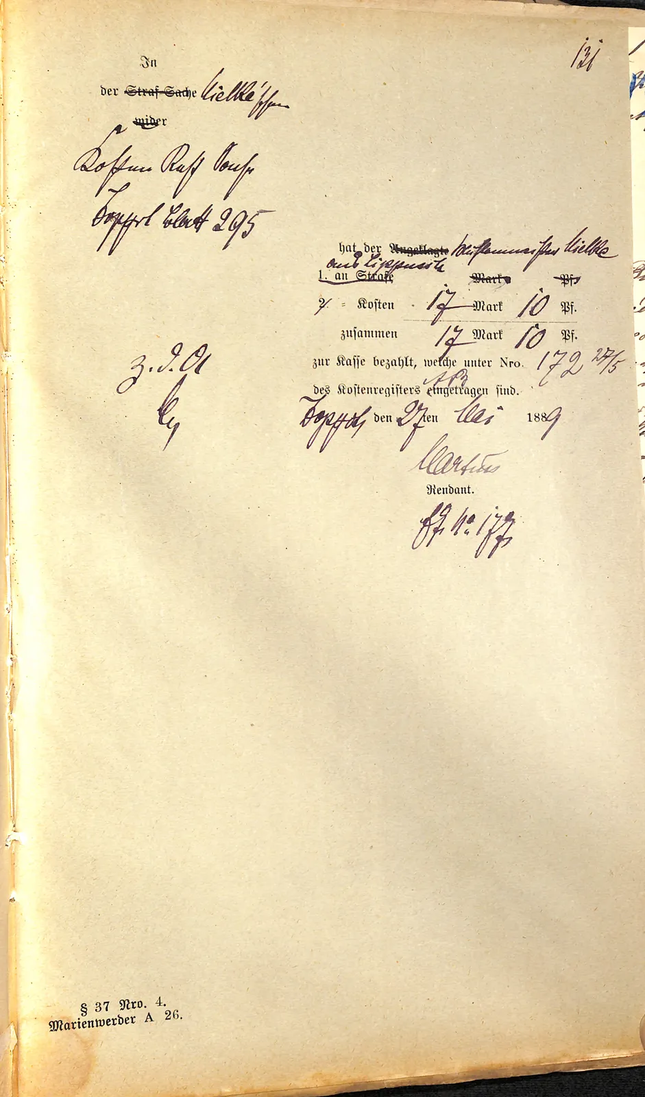 Skan: Rachunek kosztów uregulowanych przez Friedricha Mielkego w 1889 roku