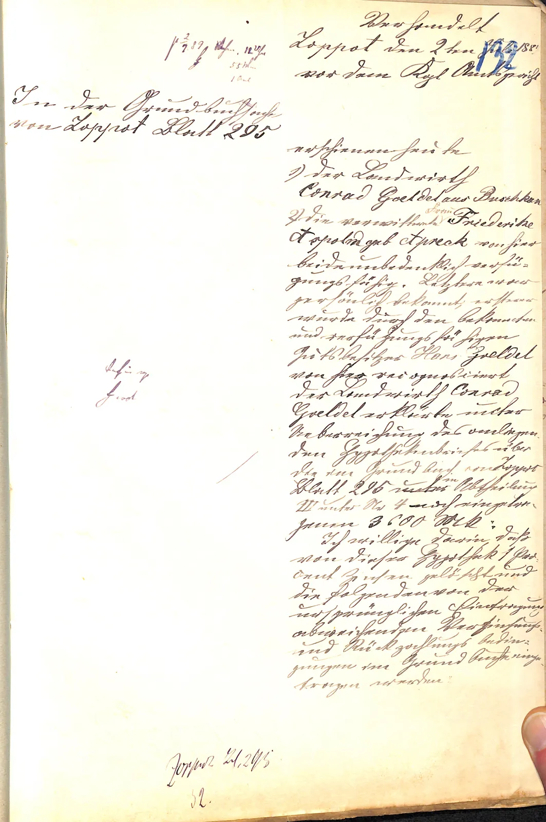 Skan: Protokół sądowy: wdowa Friederike Aspolm jako właścicielka działki (1889) — ujęcie 1 z 3