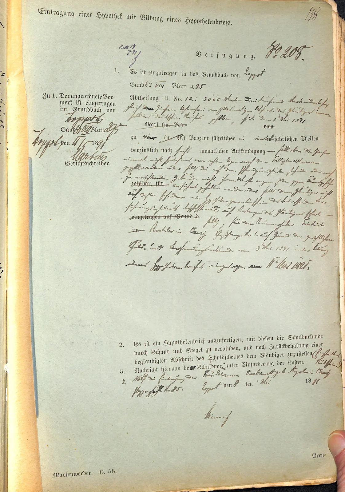Skan: Pismo urzędowe: dom mieszkalny z przybudówką i stajnią na działce (1891) — ujęcie 1 z 2