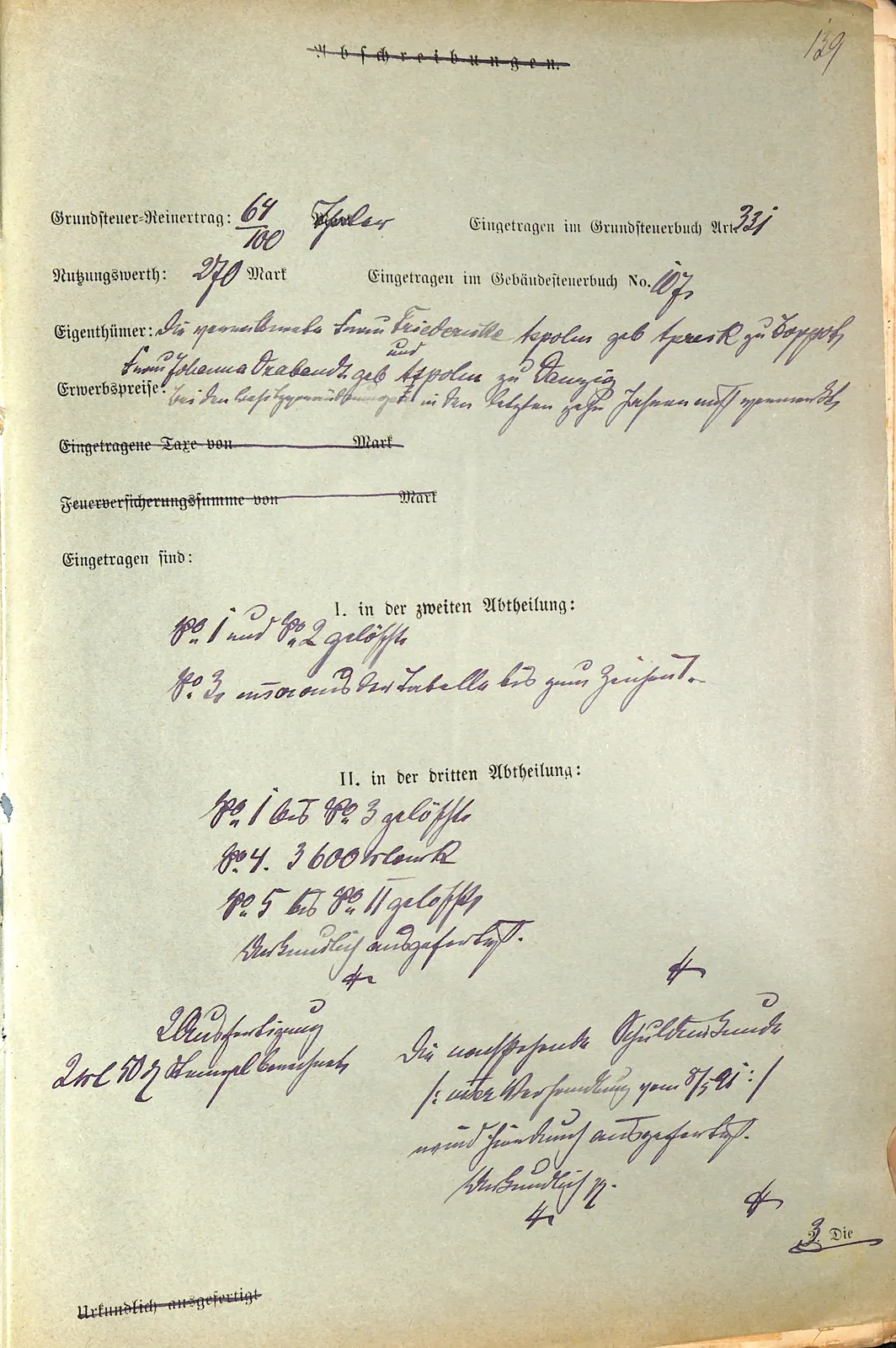 Skan: Potwierdzenie wpisu budynków do księgi podatku budynkowego (1891) — ujęcie 1 z 2