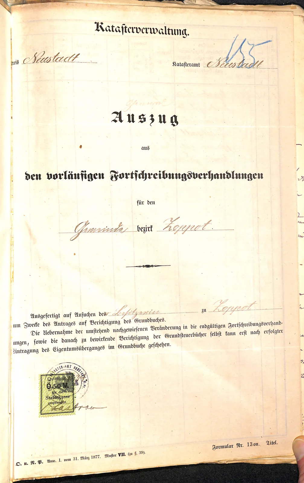 Skan: Wypis katastralny podziału z 1893 roku — parcela macierzysta 1295/237 — ujęcie 1 z 3
