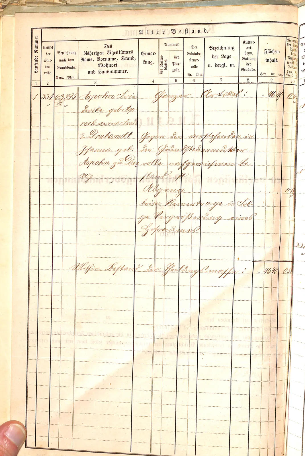 Skan: Wypis katastralny podziału z 1893 roku — parcela macierzysta 1295/237 — ujęcie 2 z 3