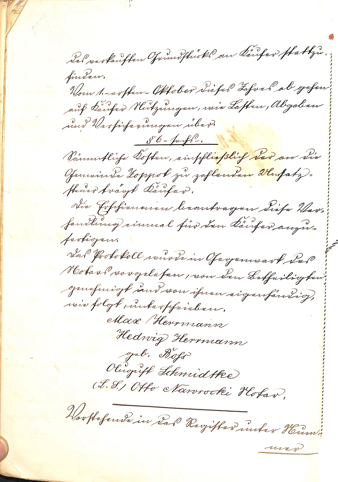Skan: Akt notarialny sprzedaży nieruchomości Herrmann–Schmidtke (kwiecień 1906) — ujęcie 4 z 5