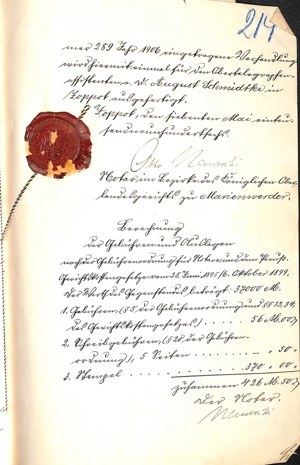 Skan: Akt notarialny sprzedaży nieruchomości Herrmann–Schmidtke (kwiecień 1906) — ujęcie 5 z 5