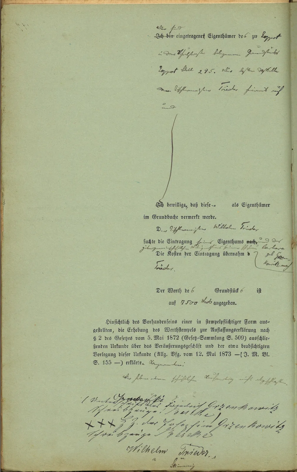Skan: Przewłaszczenie działki z Grzenkowskich na małżonków Trieder (1885) — ujęcie 2 z 2