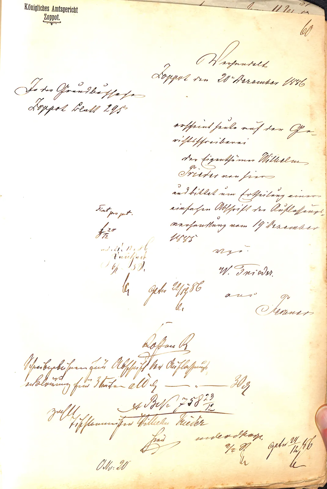 Skan: Protokół kancelaryjny potwierdzający własność Wilhelma Friedera (1886)
