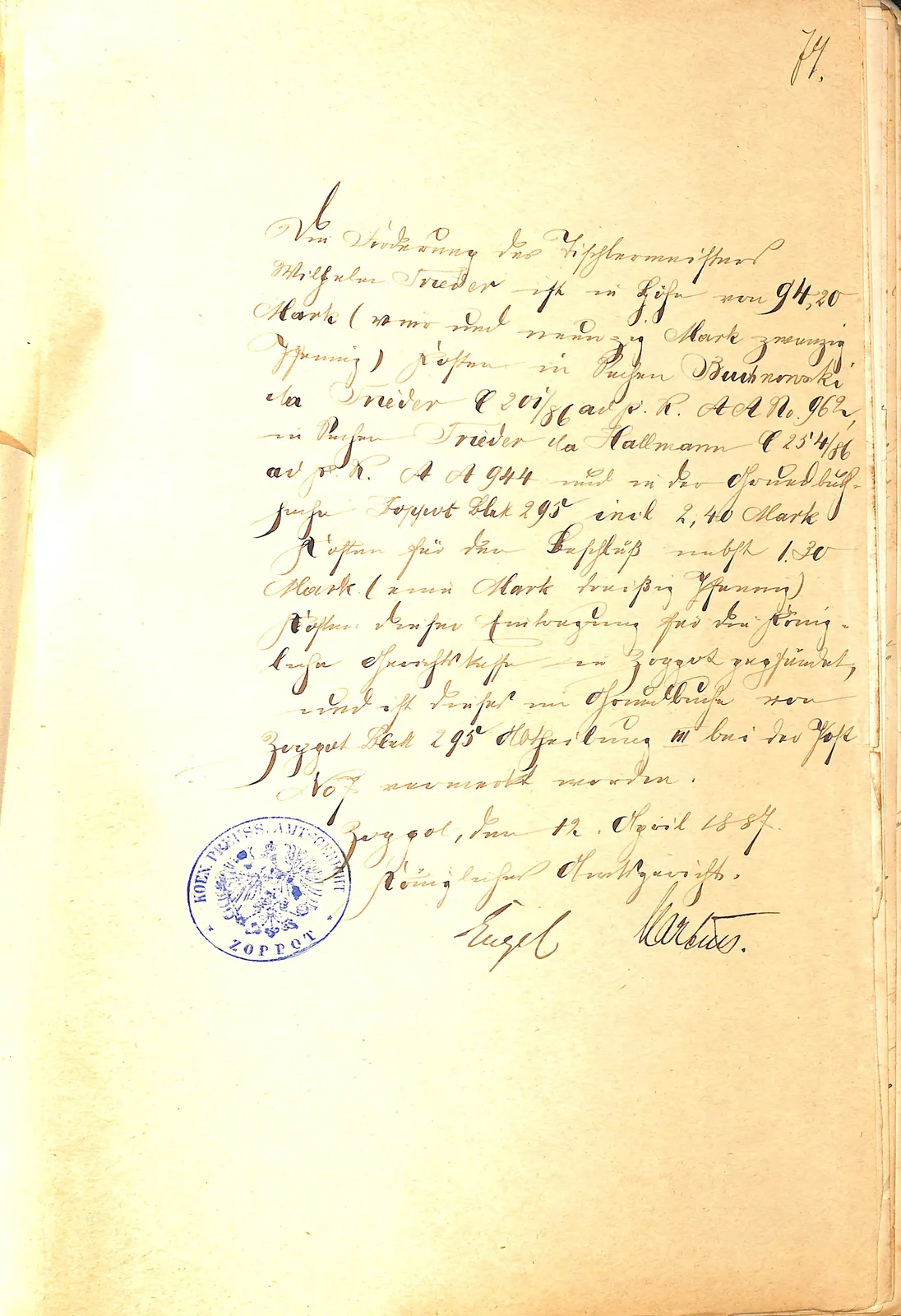 Skan: Adnotacja wykonawcza do postanowienia z 29 marca 1887 (sprawa Buchnowski)
