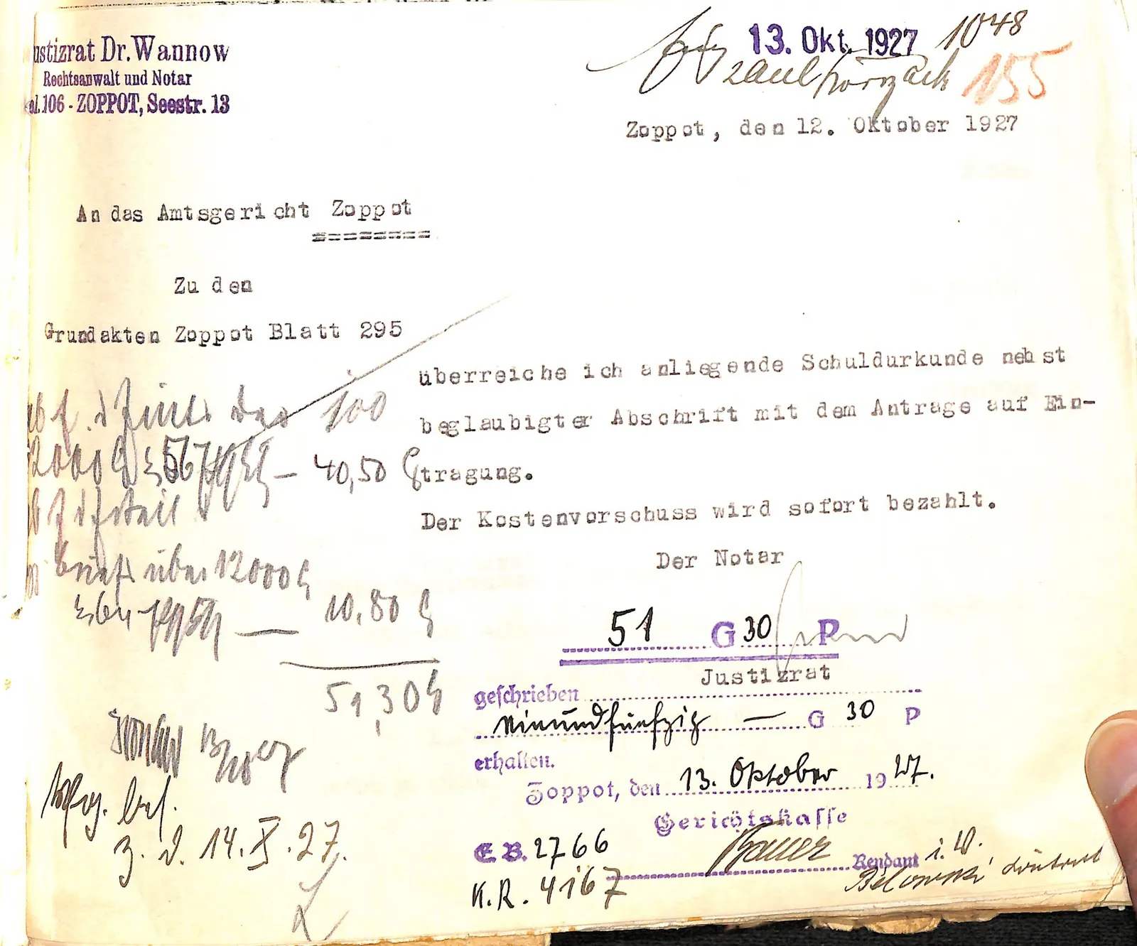 Skan: Pismo notariusza Wannowa — wniosek o wpis hipoteki 12 000 guldenów