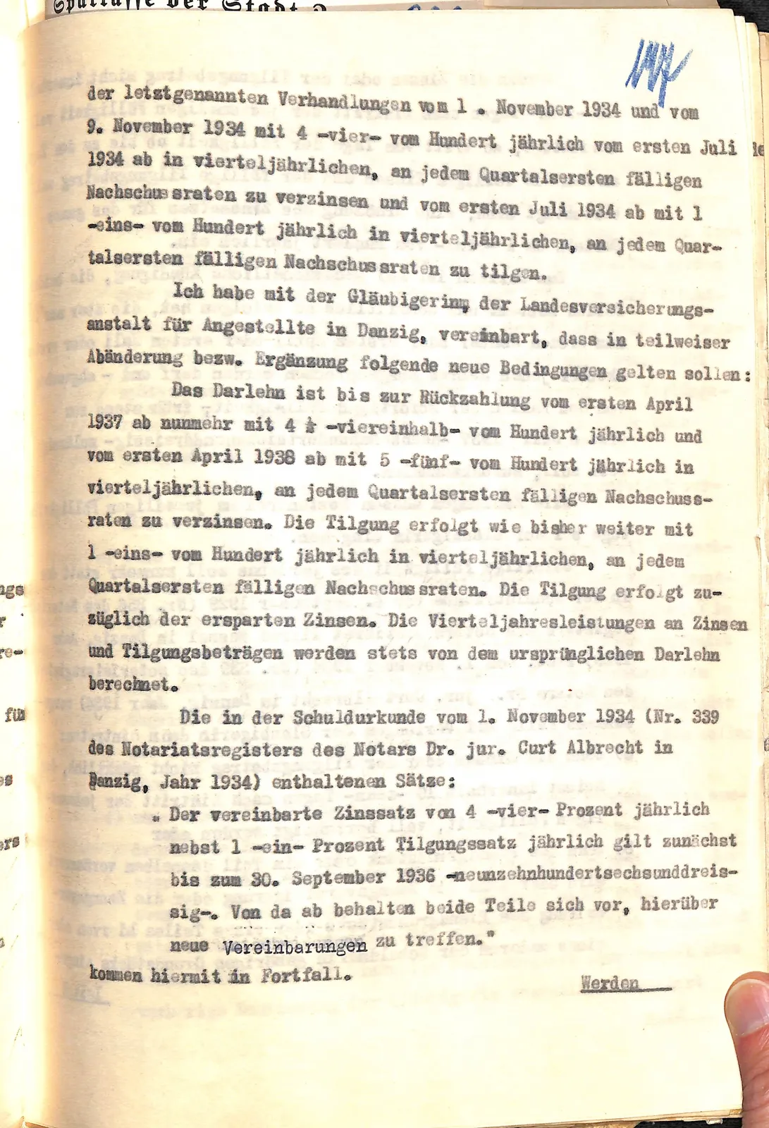 Skan: Protokół notarialny zmiany warunków hipoteki — pierwsze poświadczenie Mackensenallee 44 — ujęcie 3 z 8