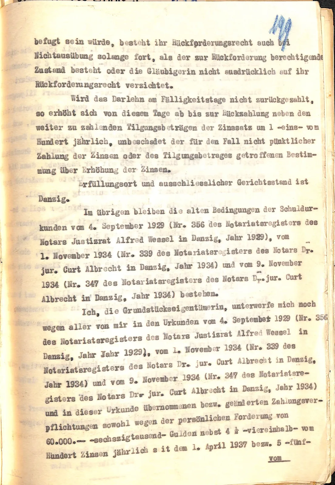 Skan: Protokół notarialny zmiany warunków hipoteki — pierwsze poświadczenie Mackensenallee 44 — ujęcie 7 z 8