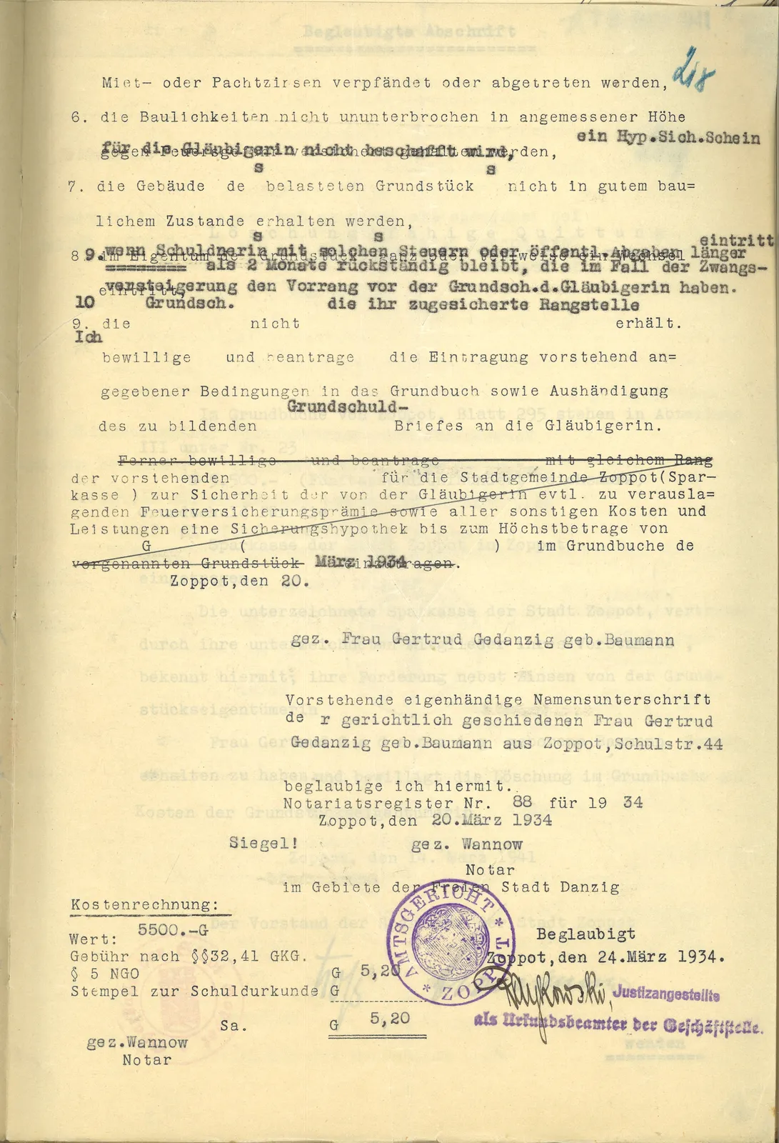 Skan: Zezwolenie na wpis długu gruntowego z warunkami — Gedanzig jako rozwiedziona — ujęcie 3 z 3