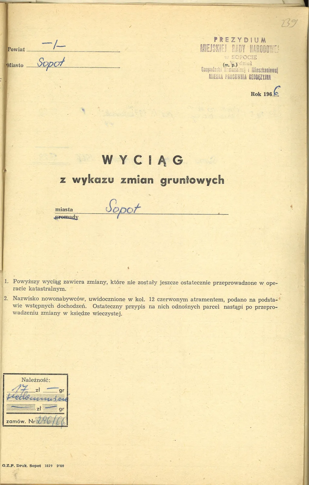 Skan: Wyciąg z wykazu zmian gruntowych — przejście z zapisu Baumann na Skarb Państwa — ujęcie 1 z 3