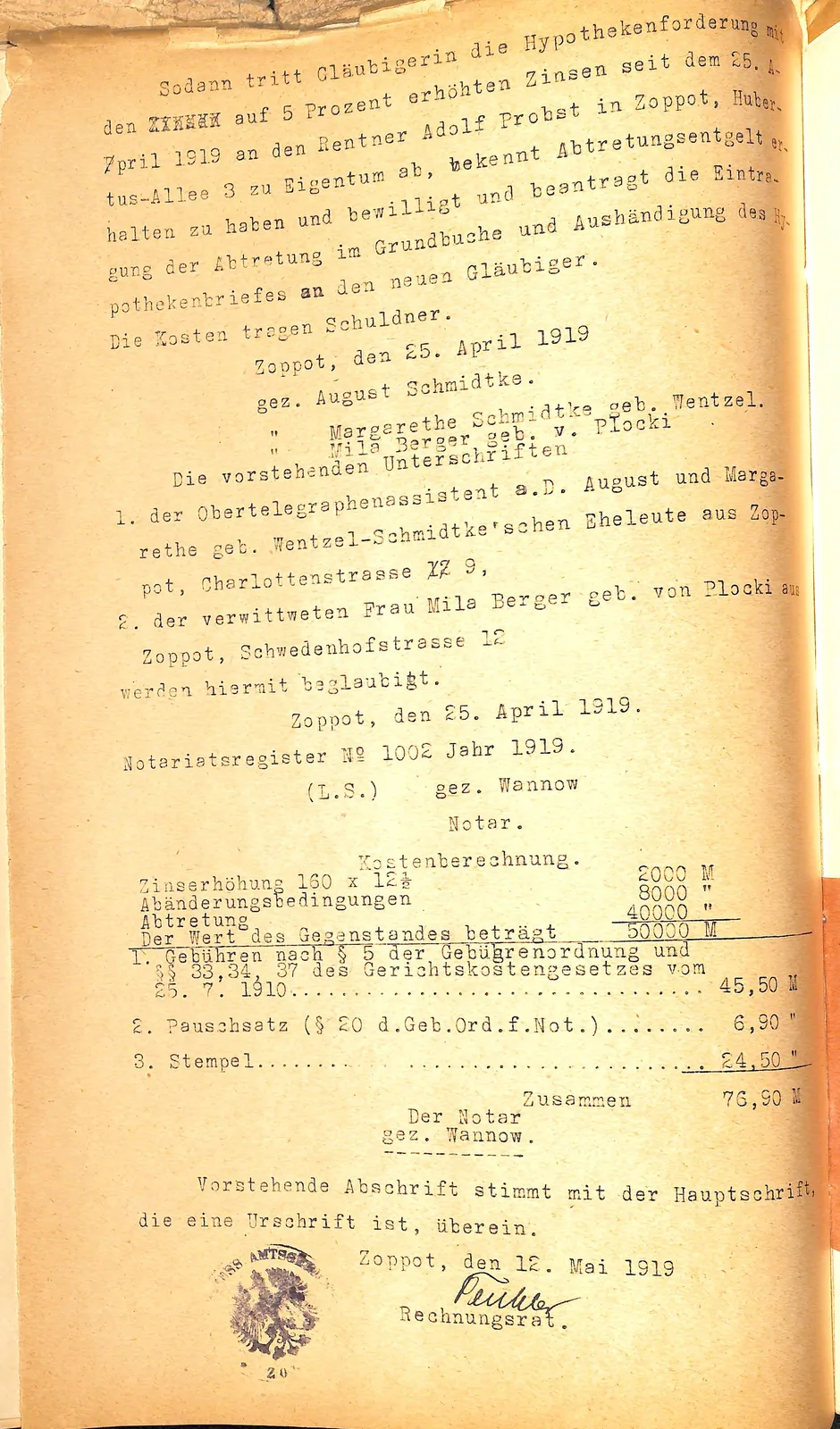 Skan: Akt cesji hipoteki 40 000 M na Adolfa Probsta z podwyższeniem oprocentowania — ujęcie 2 z 2