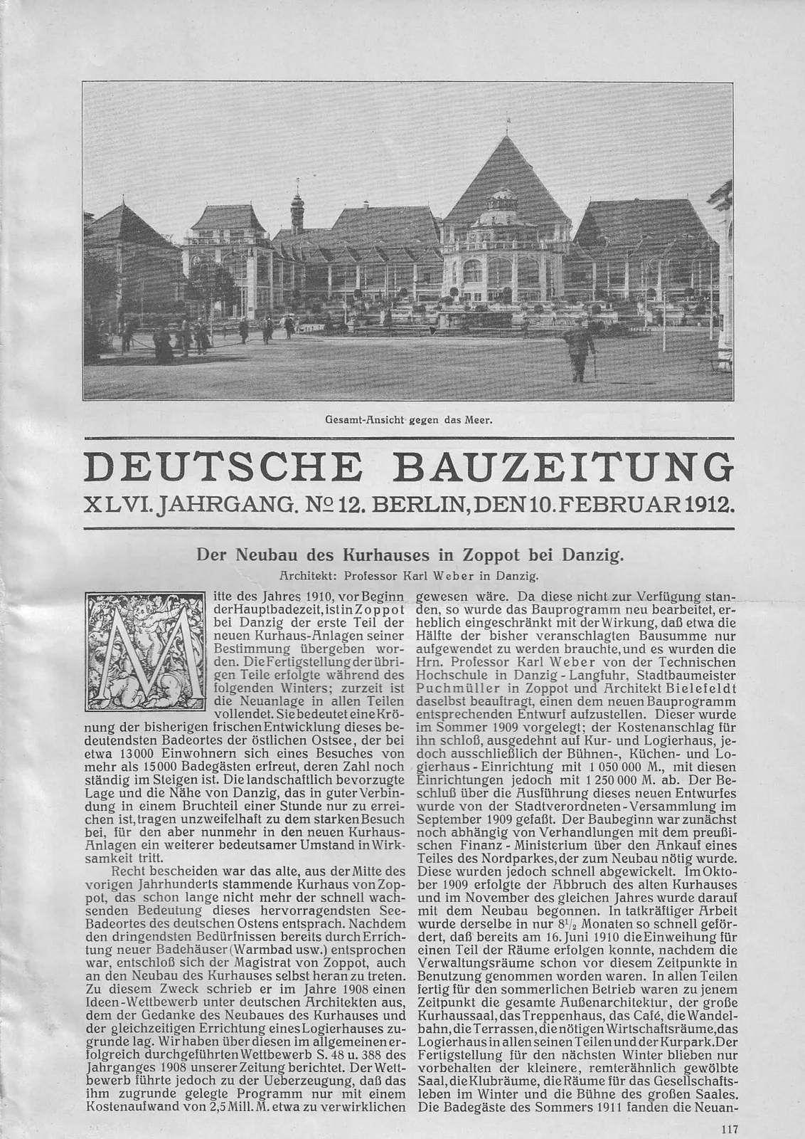 Skan: „Deutsche Bauzeitung” 1912 — budowa Domu Zdrojowego w Sopocie 1909–1910 — ujęcie 1 z 8
