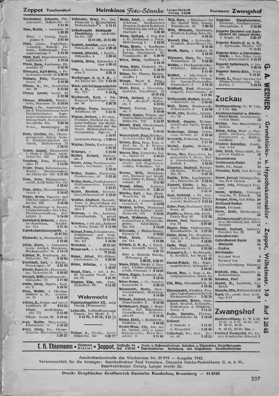 Skan: Książka telefoniczna okręgu gdańskiego 1942 — część sopocka — ujęcie 10 z 10