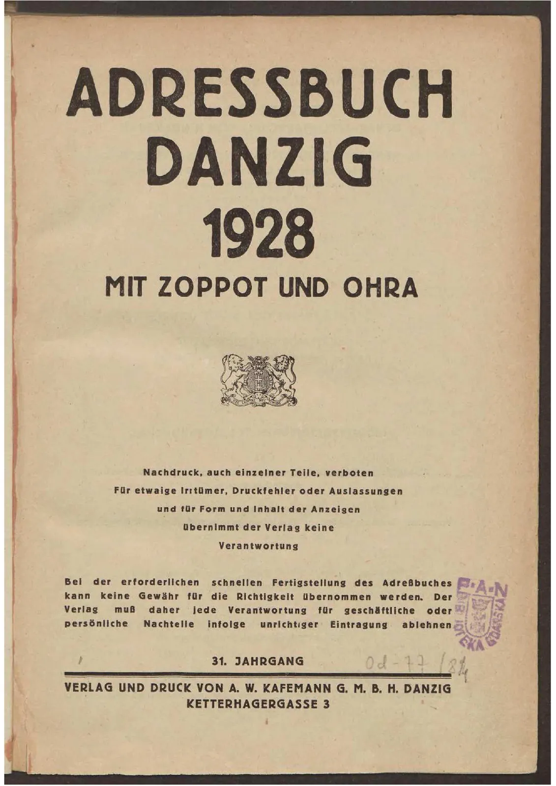 Skan: Księga adresowa Gdańska 1928, część sopocka — Schulstraße 44 — ujęcie 2 z 6