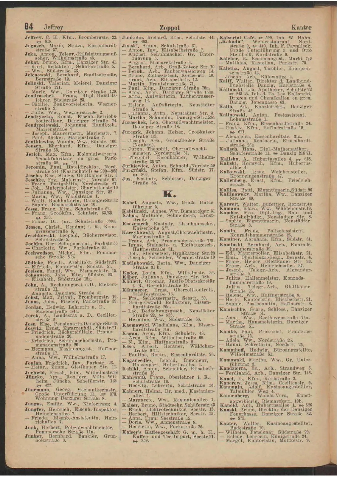 Skan: Księga adresowa Gdańska 1928, część sopocka — Schulstraße 44 — ujęcie 4 z 6