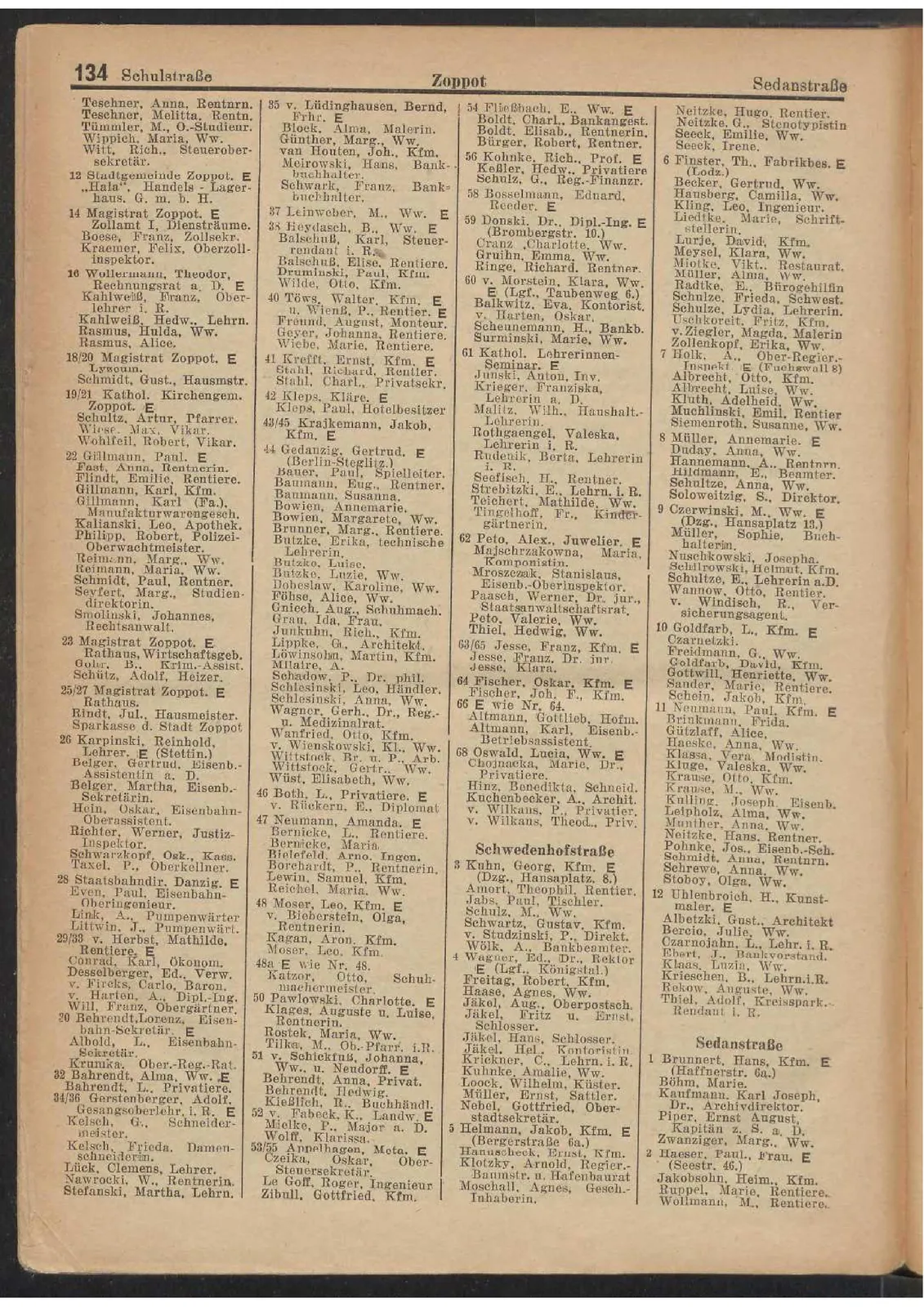 Skan: Księga adresowa Gdańska 1928, część sopocka — Schulstraße 44 — ujęcie 6 z 6