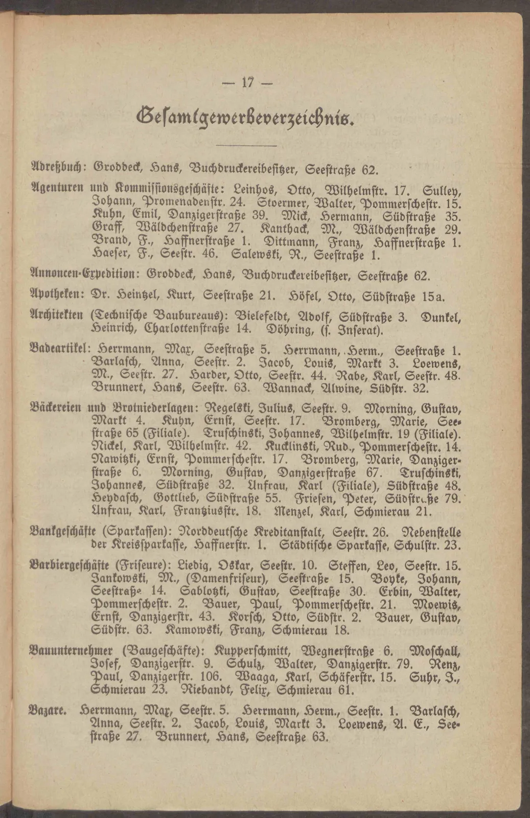 Skan: Księga adresowa Sopotu 1906 — osoby, branże i reklamy — ujęcie 13 z 16