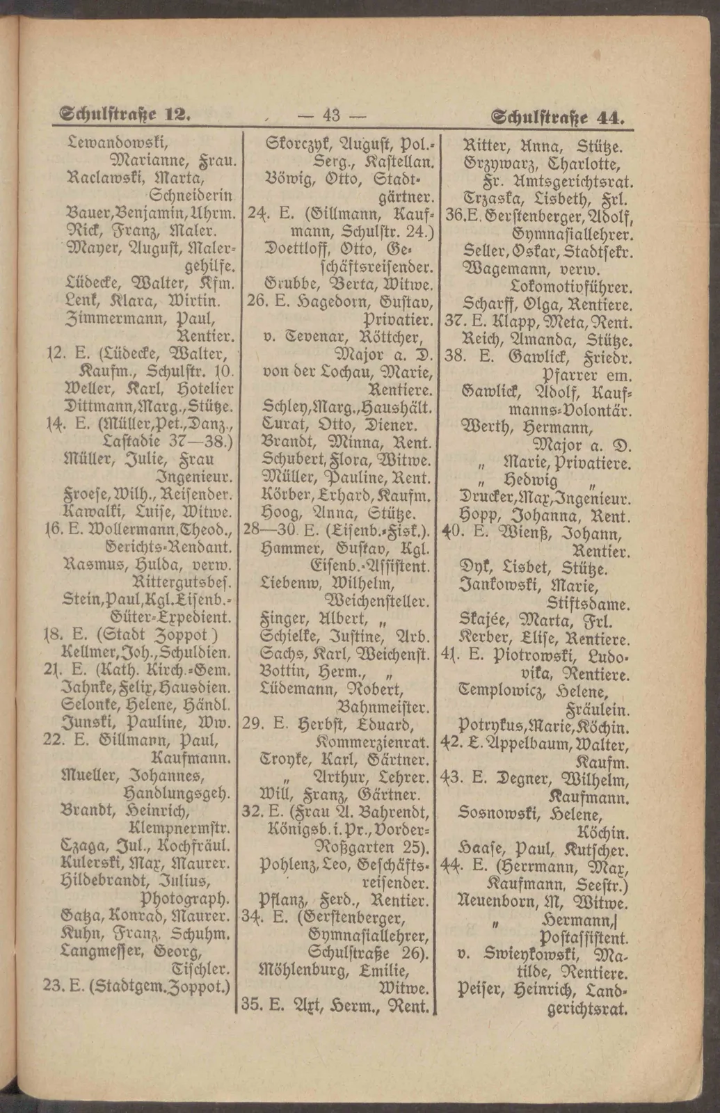 Skan: Księga adresowa Sopotu 1906 — Schulstraße, posesja nr 44 — ujęcie 1 z 2