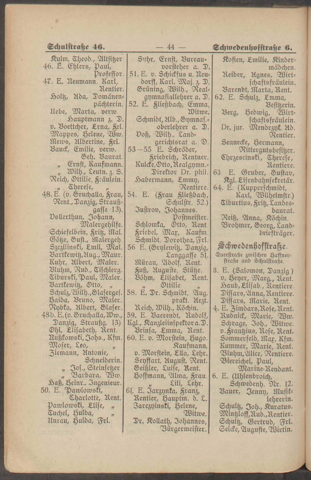 Skan: Księga adresowa Sopotu 1906 — Schulstraße, posesja nr 44 — ujęcie 2 z 2