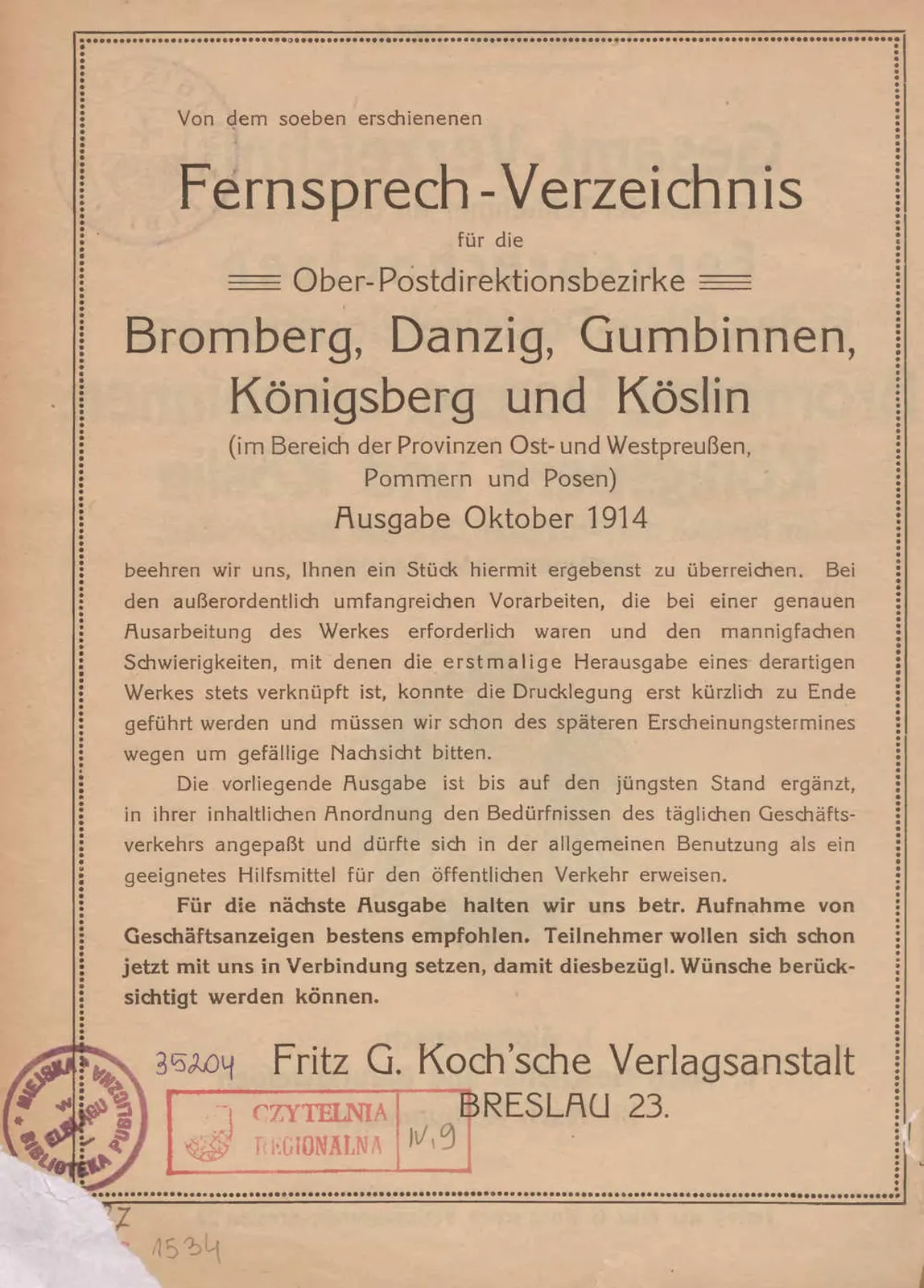 Skan: Spis abonentów telefonicznych 1914 — Sopot: Schmidtke, Wolschon, Dunkel — ujęcie 4 z 7