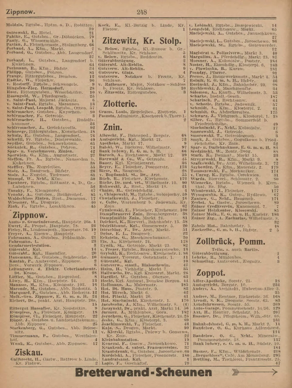 Skan: Spis abonentów telefonicznych 1914 — Sopot: Schmidtke, Wolschon, Dunkel — ujęcie 5 z 7