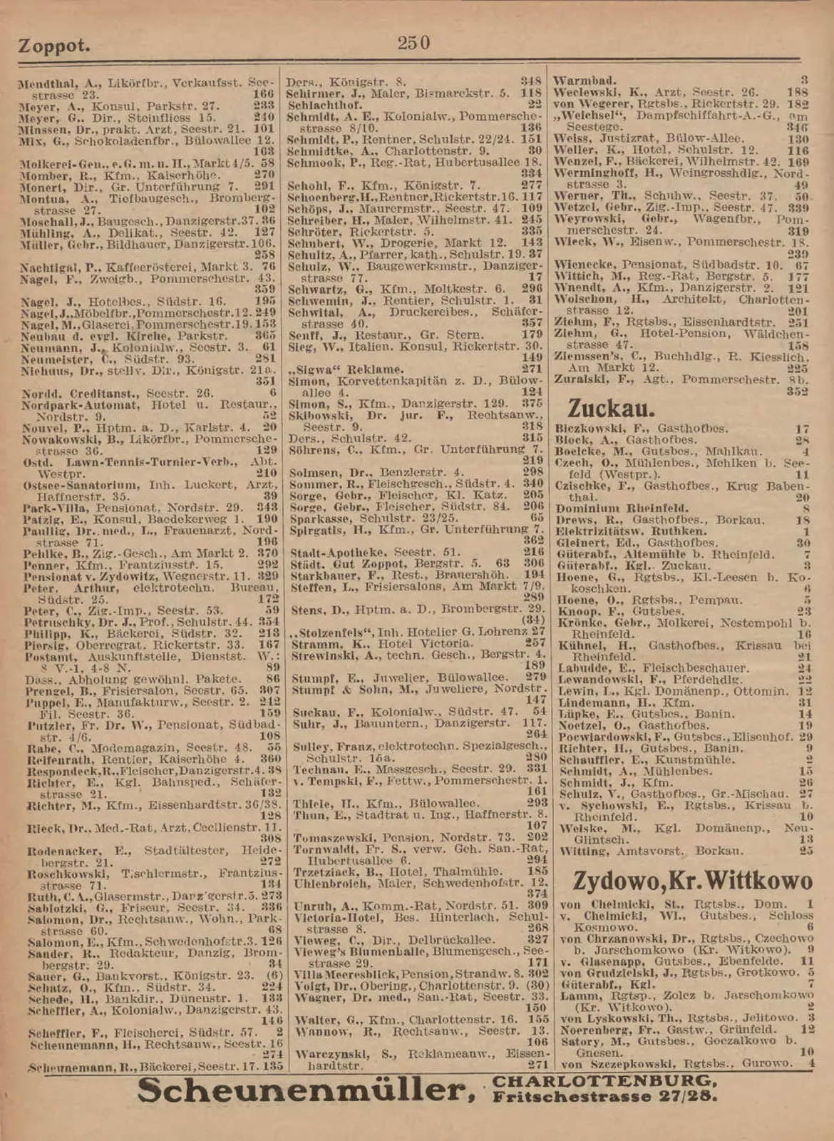 Skan: Spis abonentów telefonicznych 1914 — Sopot: Schmidtke, Wolschon, Dunkel — ujęcie 7 z 7