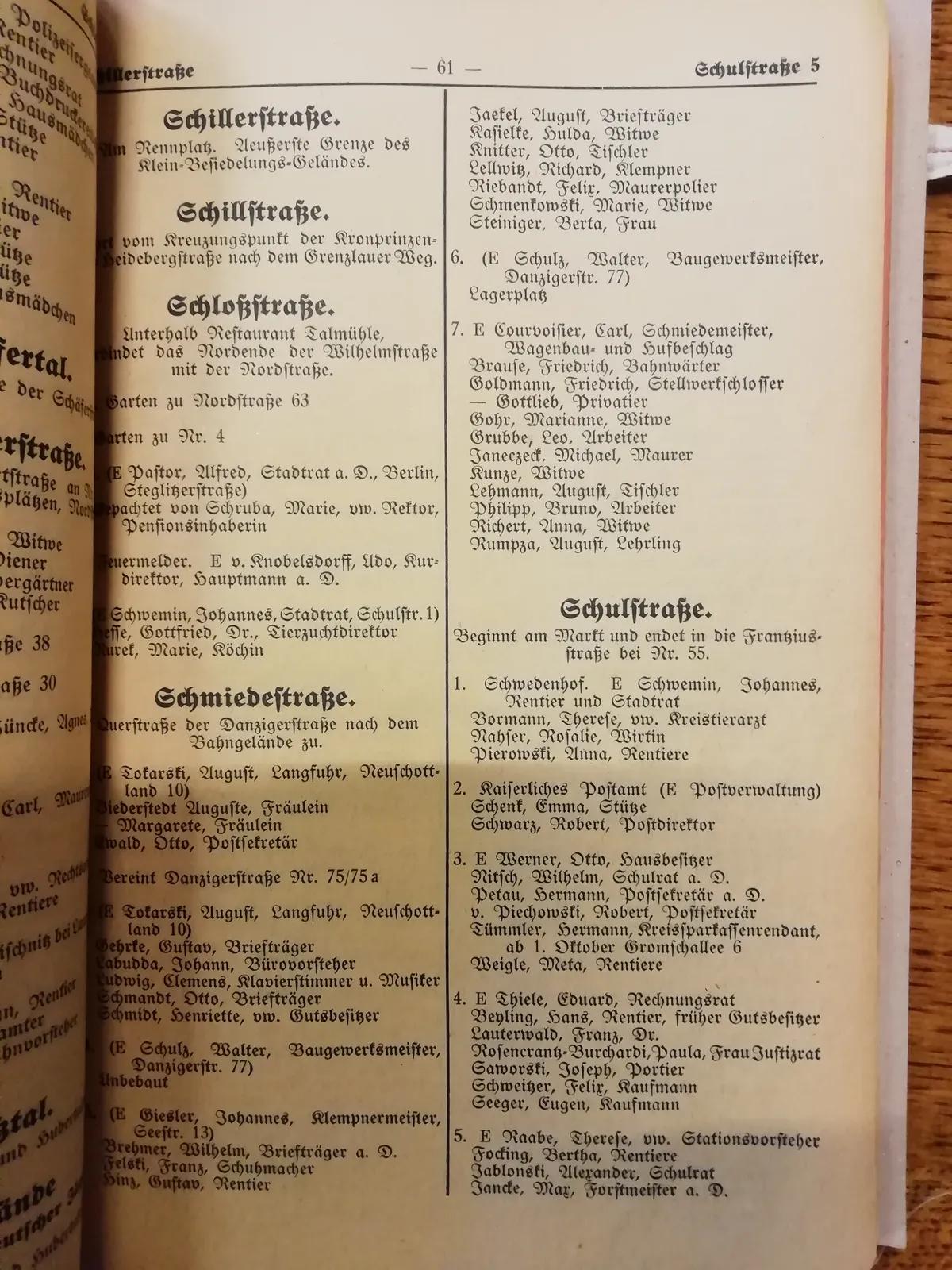 Skan: Spis ulic — Schulstraße, s. 61