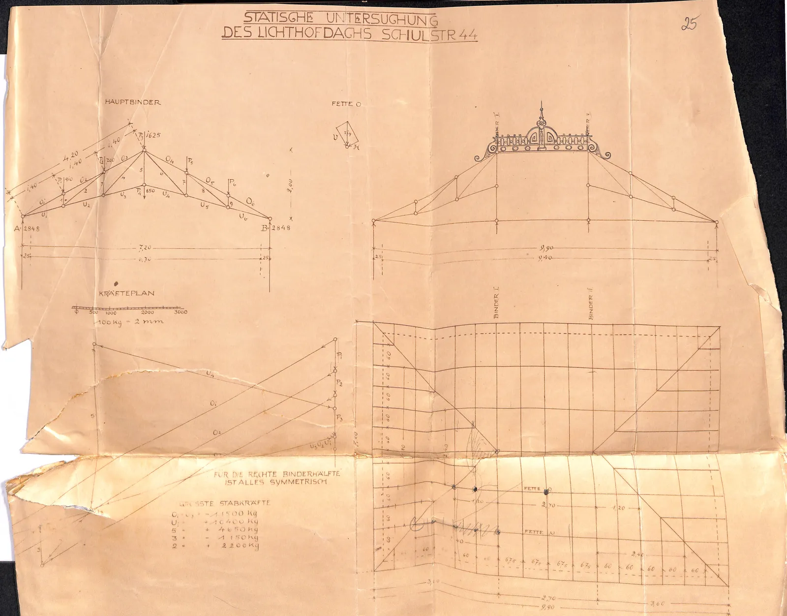 Skan: Dach świetlika — wykresy sił (5 XI 1909) — ujęcie 2 z 3