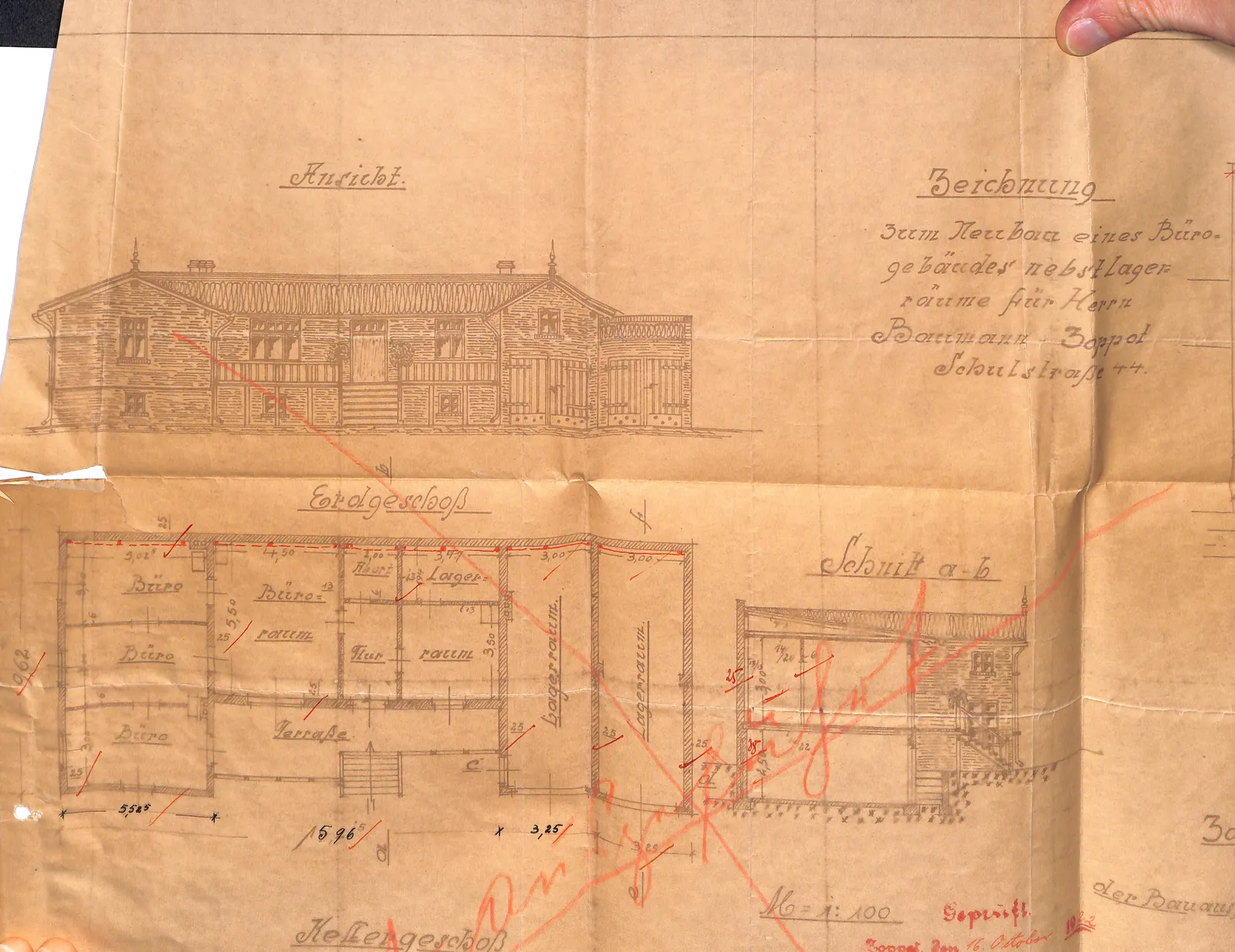 Skan: Budynek biurowo-magazynowy — projekt nr 1566/22 B (1922), „nicht ausgeführt” — ujęcie 1 z 4