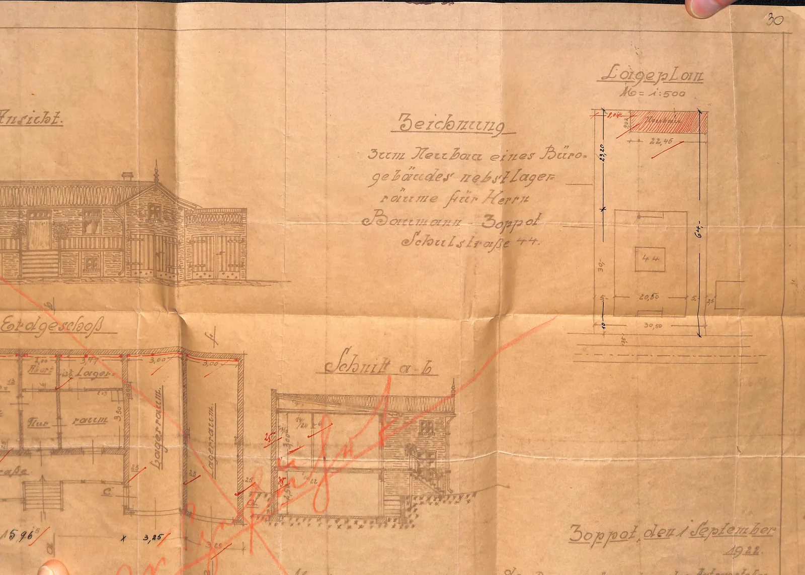 Skan: Budynek biurowo-magazynowy — projekt nr 1566/22 B (1922), „nicht ausgeführt” — ujęcie 2 z 4