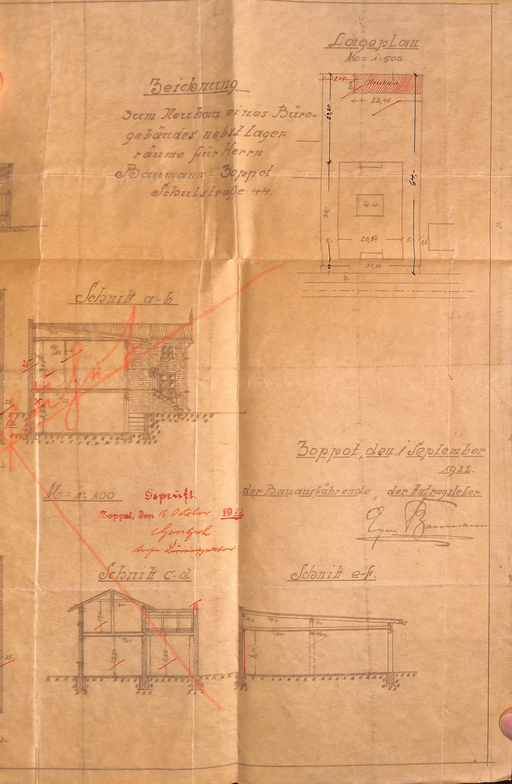 Skan: Budynek biurowo-magazynowy — projekt nr 1566/22 B (1922), „nicht ausgeführt” — ujęcie 4 z 4